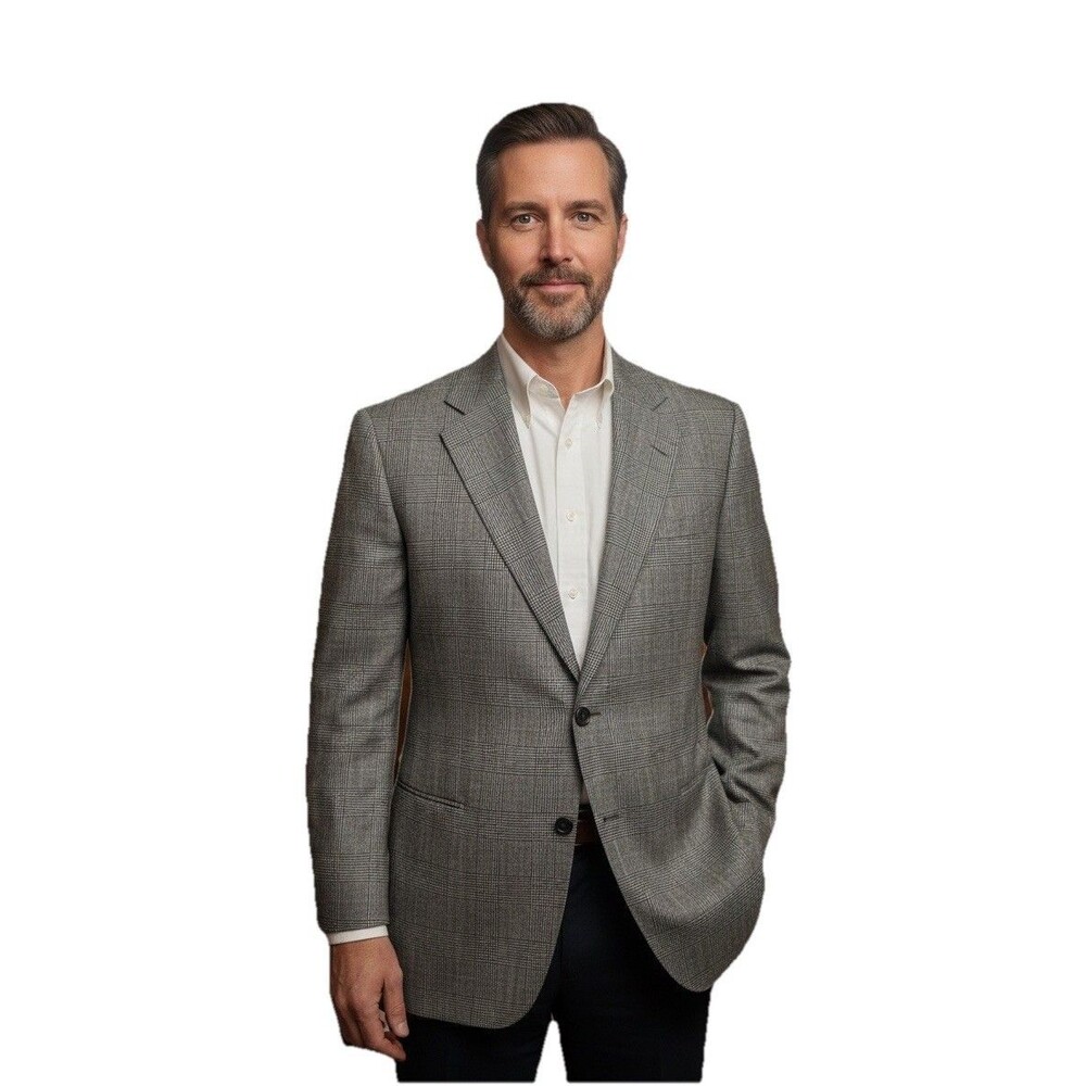 Carroll & Company Gray Prince of Whale / Glen Check Blazer Men 42R 100% Wool USA